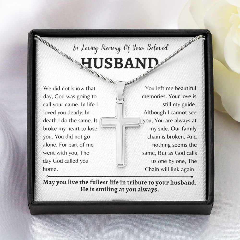 In Loving Memory of your Beloved Husband | Cross Necklace | Gift for Wife