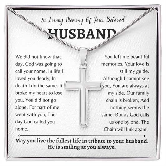 In Loving Memory of your Beloved Husband | Cross Necklace | Gift for Wife