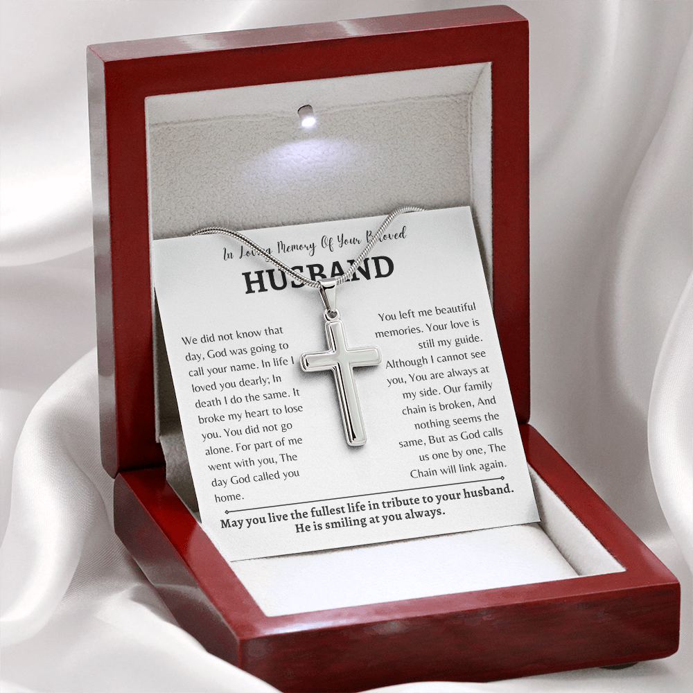 In Loving Memory of your Beloved Husband | Cross Necklace | Gift for Wife