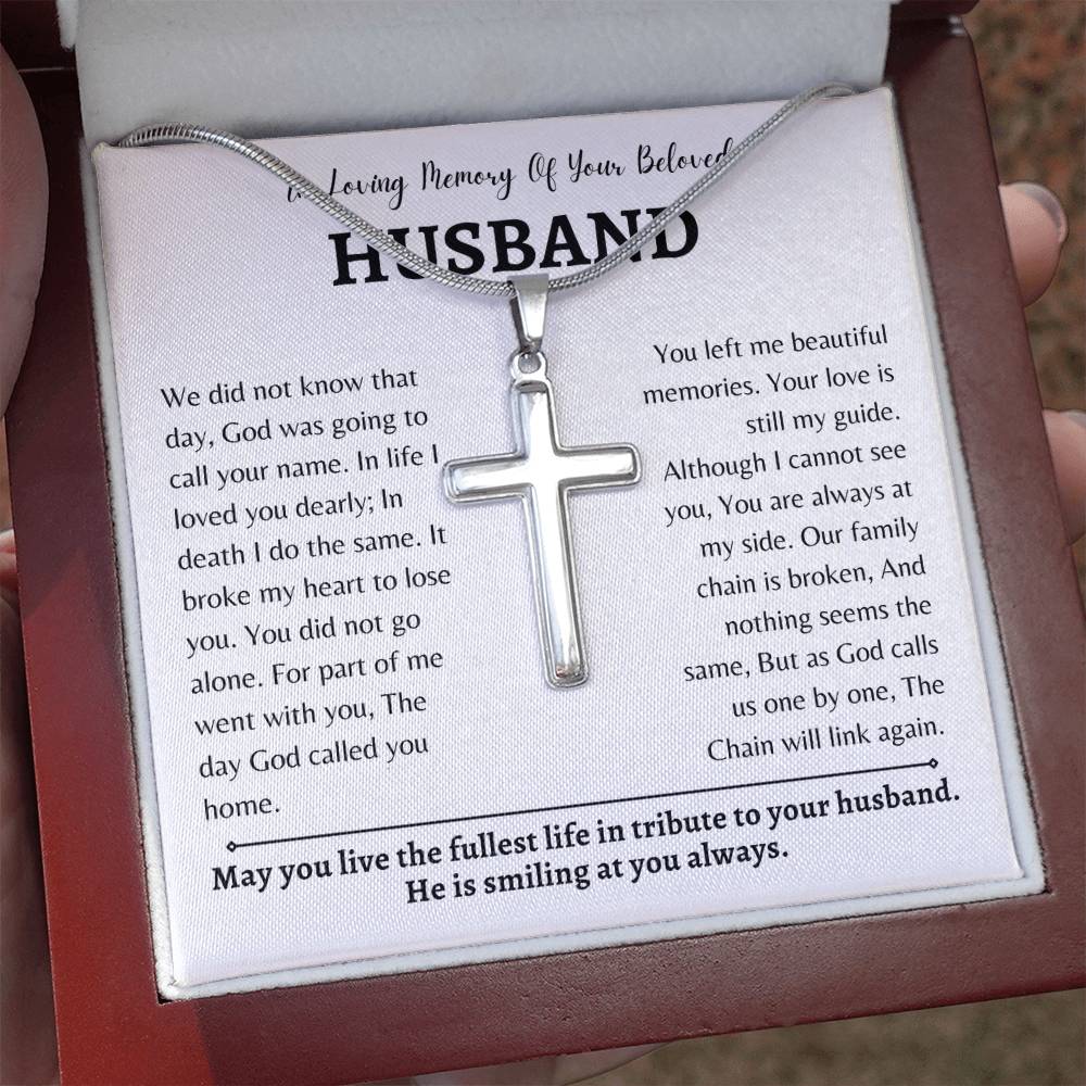 In Loving Memory of your Beloved Husband | Cross Necklace | Gift for Wife